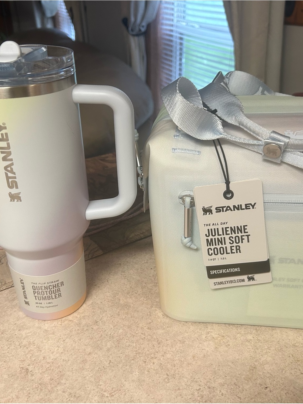Stanley Pastel White & Light Mint Cooler with Matching Tumbler
